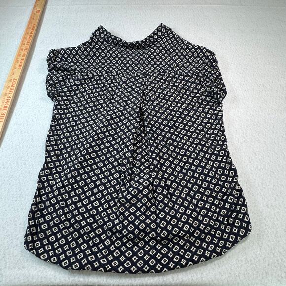 Jach's Girlfriend Large Short Sleeve Button Up Navy Blue and White Blouse - Picture 6 of 8